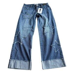 NWT Ashley Mason Low Loose Baggy Blue Jeans Size 5/27 Embellished Cuffed